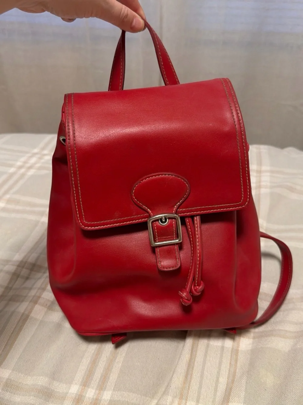Liz Claiborne Red Leather Buckle Drawstring Backpack